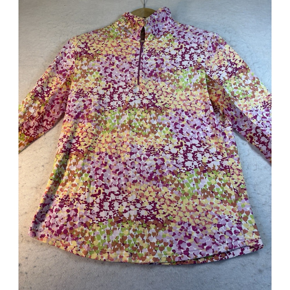 Icikuls Golf Floral Print 1/4 Zip Long Sleeve Pull Over Women's Sz L Activewear